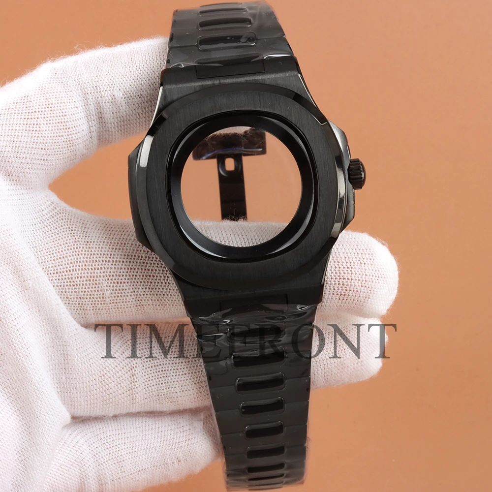 Cassa NH35 nera da 40 mm per parti di orologi modificate Nautilus quadrante in acciaio inossidabile lancette verde luminoso adatto al movimento NH35 NH36 NH38