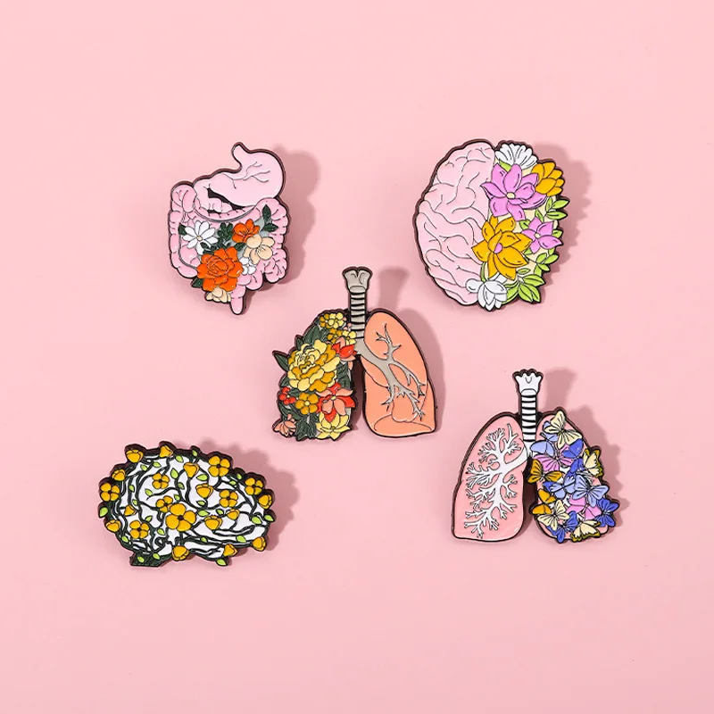 Medical Organs Enamel Brooch Heart Chest Brain Stomach Spine Women Uterus Lung Teeth Creative Metal Badge Punk Lapel Pin Jewelry