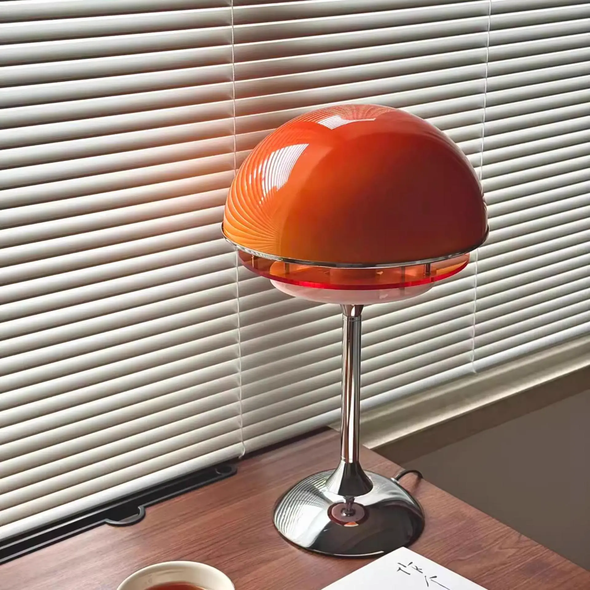 Vintage zonsondergang tafellamp, Maillard oranje, nachtkastje, slaapkamer, woonkamer, Bauhaus design retro sfeer tafellamp