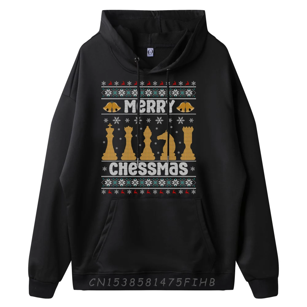 Merry Chessmas Ugly Chess Player Christmas Graphic Pullover Hoodies Polyester Fiber Mens Hoodie