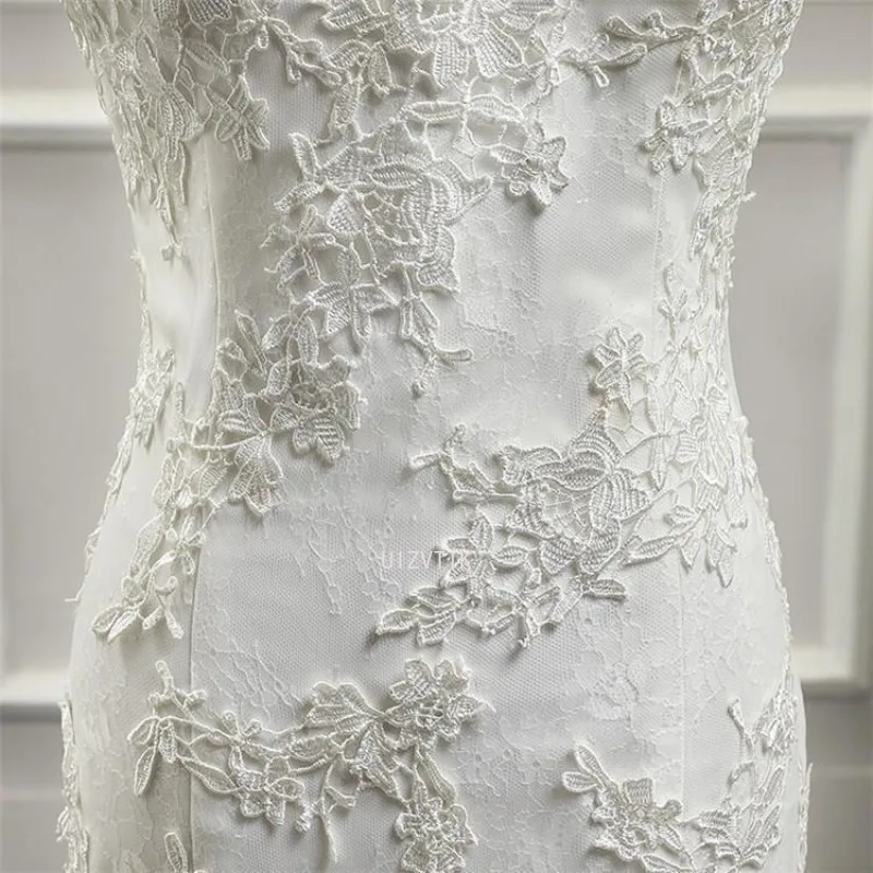 Witte applicaties kant zeemeermin trouwjurk lichte luxe vetersluiting foto's schieten jurken eenvoudige vestido de noiva bruidsjurk