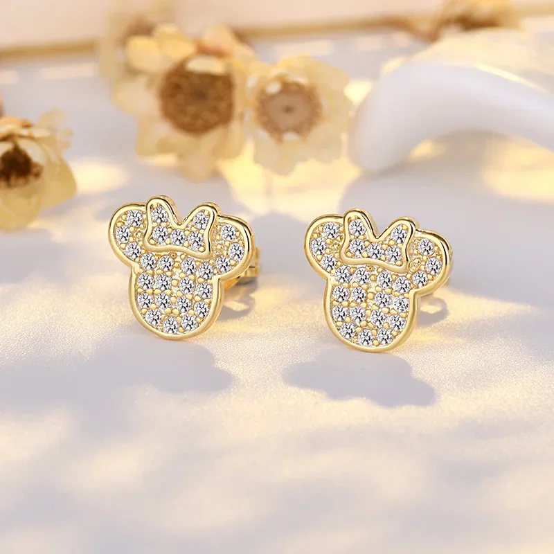 Anting perak Sterling S925 Disney, anting-anting bintang Mickey Mouse Minnie, anting lucu untuk hadiah harian wanita, hadiah ulang tahun pacar