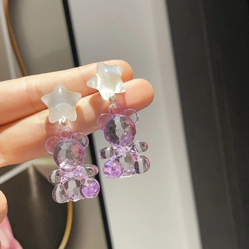 كوريا الجنوبية شفافة الدب Earnail 2025 جديد الحب على شكل أقراط مشبكية هدية عيد جميلة