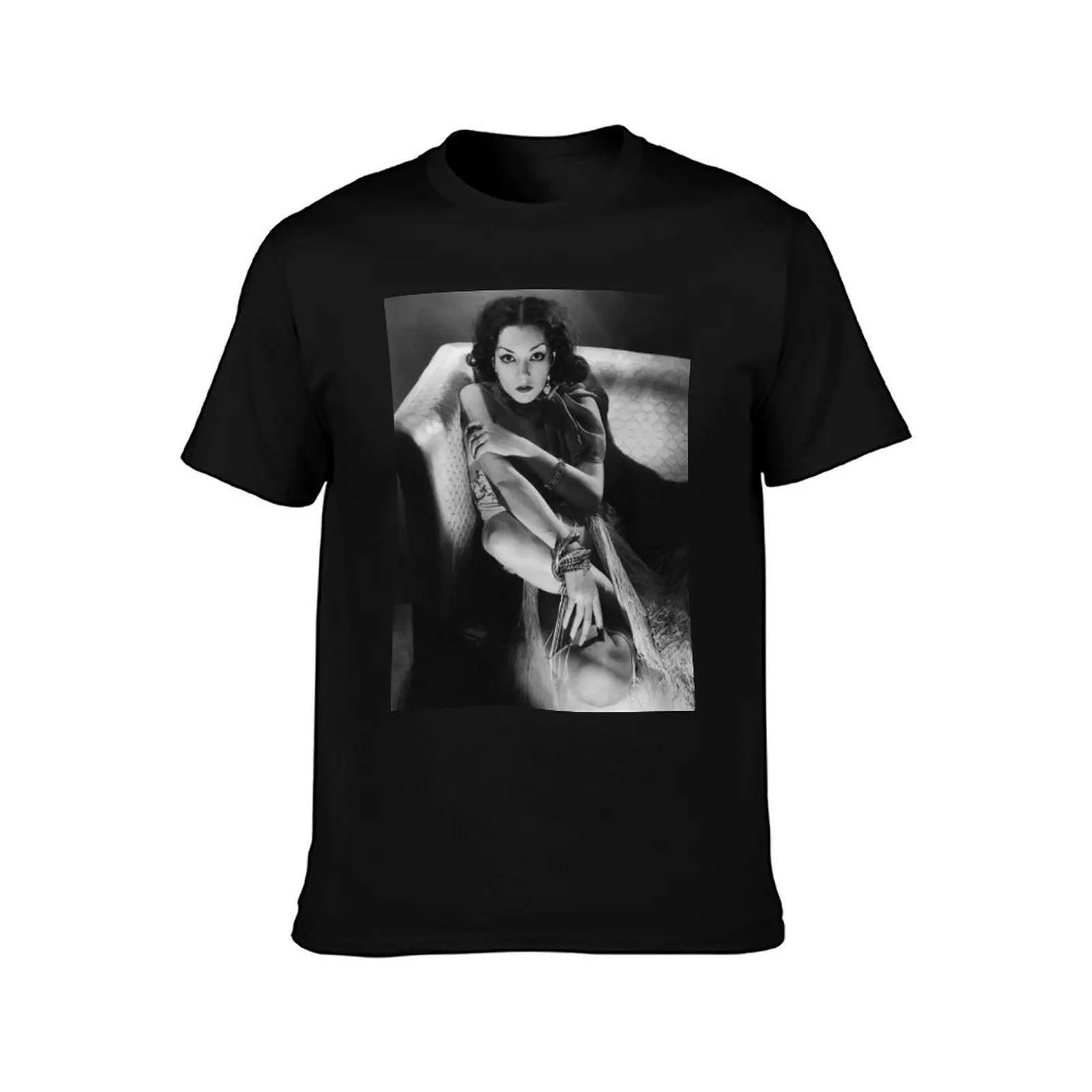 Lupe Velez Sitting on a Sofa Black & White Photo T-Shirt, Summer Casual Cotton Tee, Oversized Streetwear Tops, Unisex Men Women