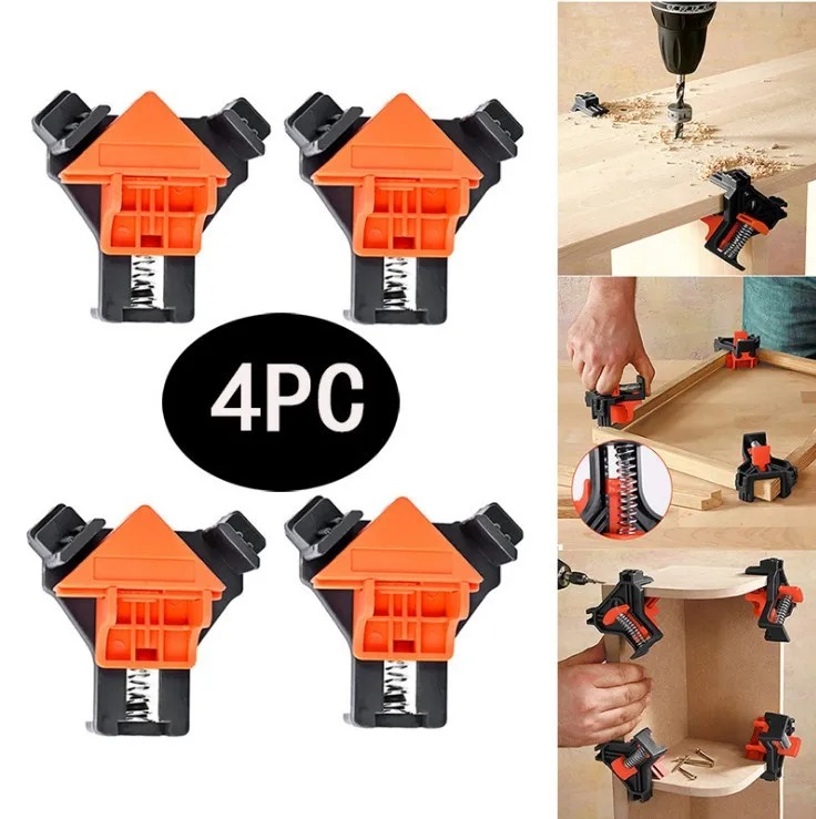 4pcs 90 Degree Corner Clamps For Woodworking, Fast Adjustable Quick Spring Loaded Woodworking Clamps,Cabinets,Photo Framing
