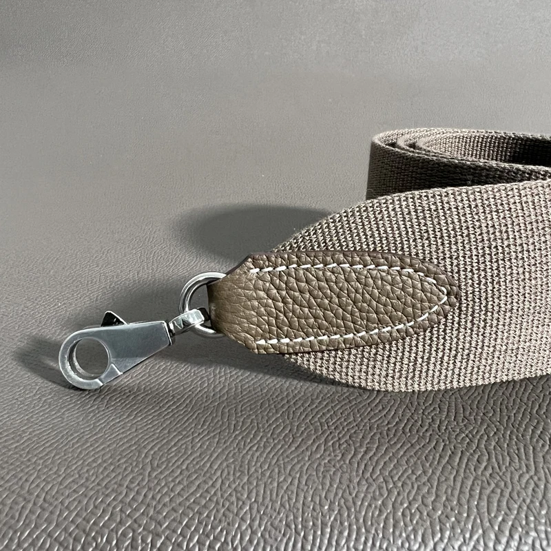 Etoupe Togo 5cm Wide Canvas belt Steel Buckle Genuine Leather Hand Sewn Suitable For Kelly Bags, Shoulder Straps