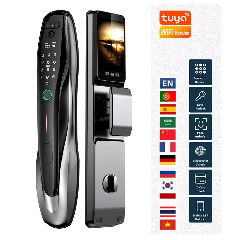 Wi Fi ligent Home Door ID Electronic Keyless Entry Front Door with Face Recognition Fingerprint Code And