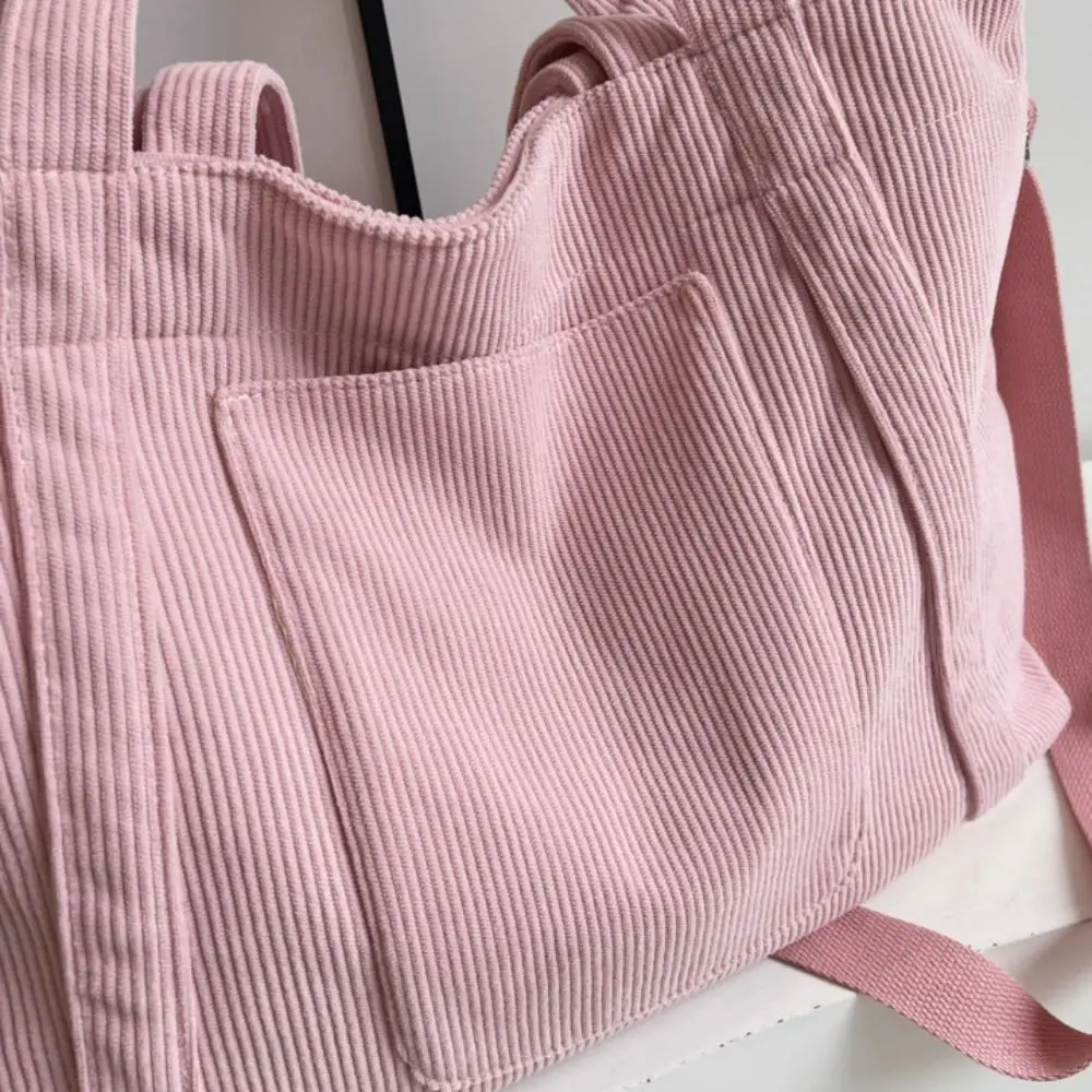 

Cute Solid Color Corduroy Shoulder Bag Casual Large Capacity Canvas Tote Bag Korean Style Handbag Crossbody Bag All-match