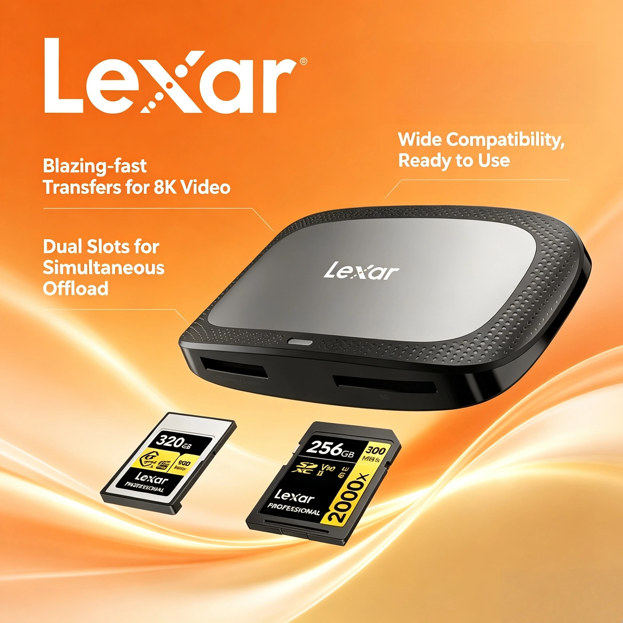 Lexar 2-in-1 USB C 3.2 Gen2 Reader CFexpress Type A SD 10Gbps High Speed 8K Workflow for Professional Photographers Tablet Pro