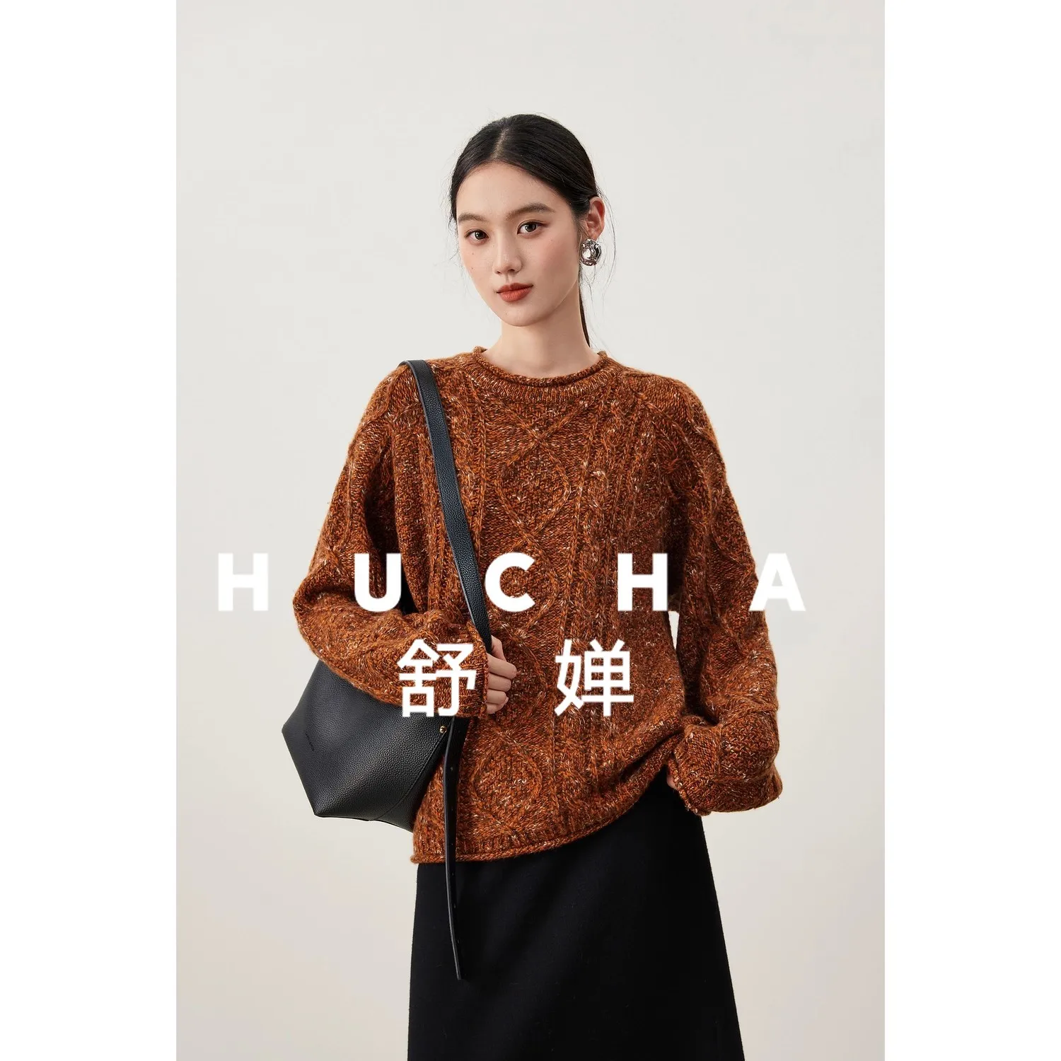 

100% Wool Fany Yarn Coarse Needle Mixed Color Twisted Rope Embossed Twisted Texture Knitted Pullover Sweater Women