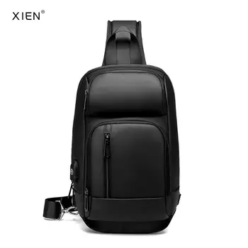 Bolsa de peito masculina multifuncional, grande capacidade, à prova d'água, crossbody, bolsa de ombro de viagem com carregamento usb