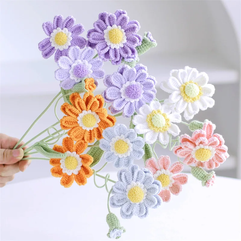 Wool Weaving Preserved Fresh Flower Zinnia Finished Handmade Wool Artificial Bouquet Gift Finished Bouquet