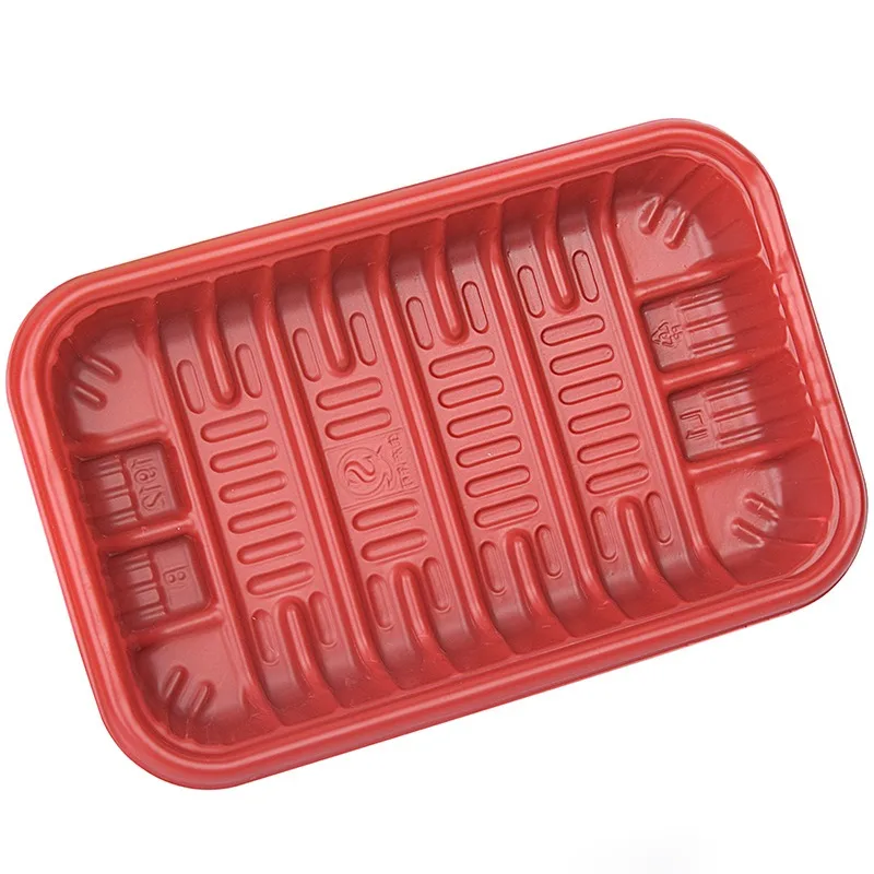 

Disposable tray fresh fruit and vegetable packing box red and black plastic supermarket product rectangular food packaging box