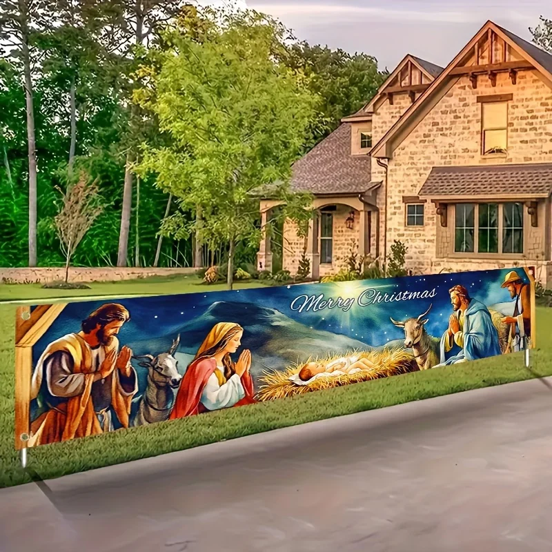 Weihnachtsbanner mit Joseph, Mary und Baby Jesus, geeignet für Garten, Zuhause und Kirchenfeiern