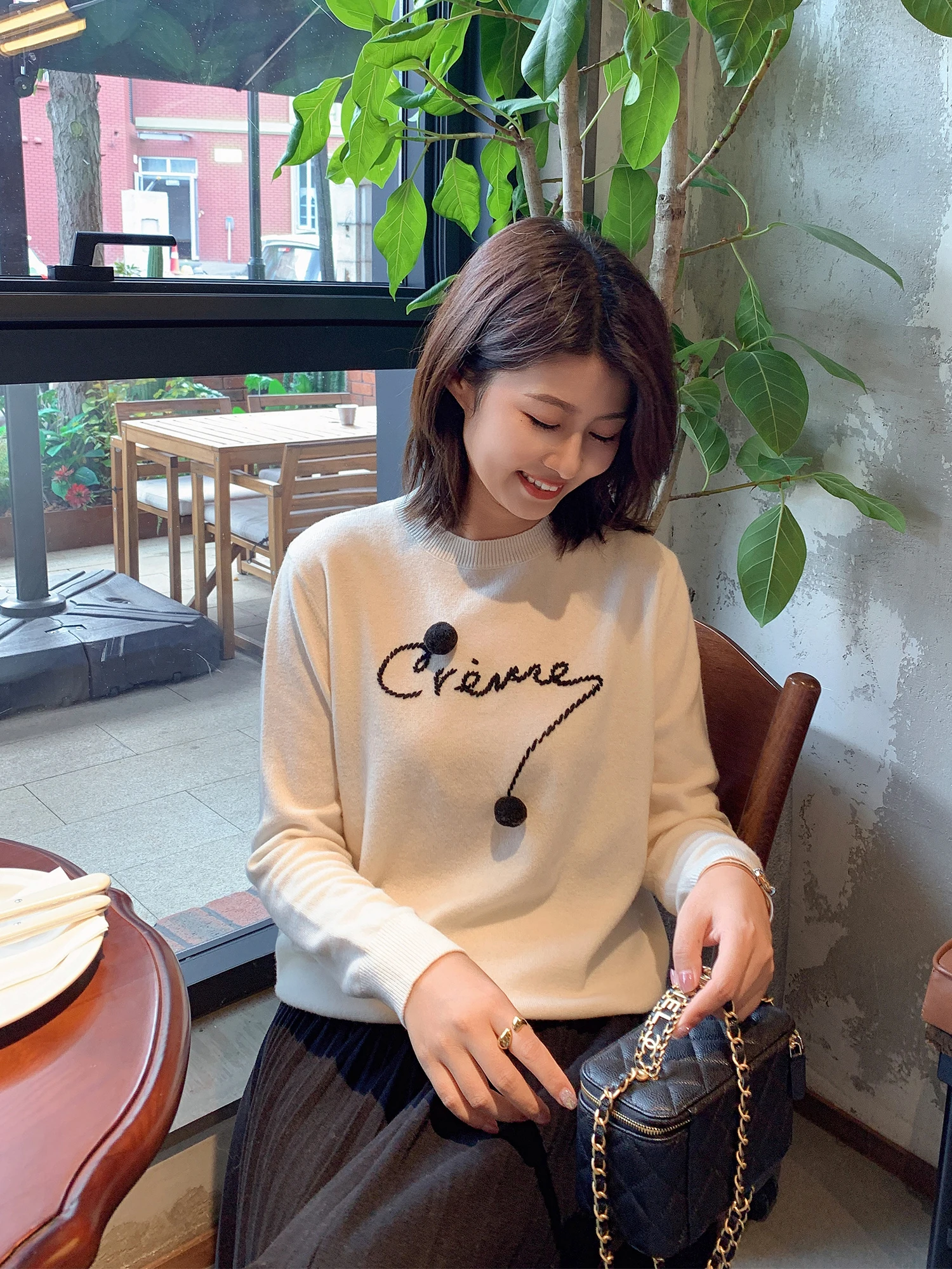 

Свободный вязаный шерстяной свитер с круглым вырезом и вышитой буквой, женский топ ZILLAL, фиолетовый, свободный крой, длинный рукав