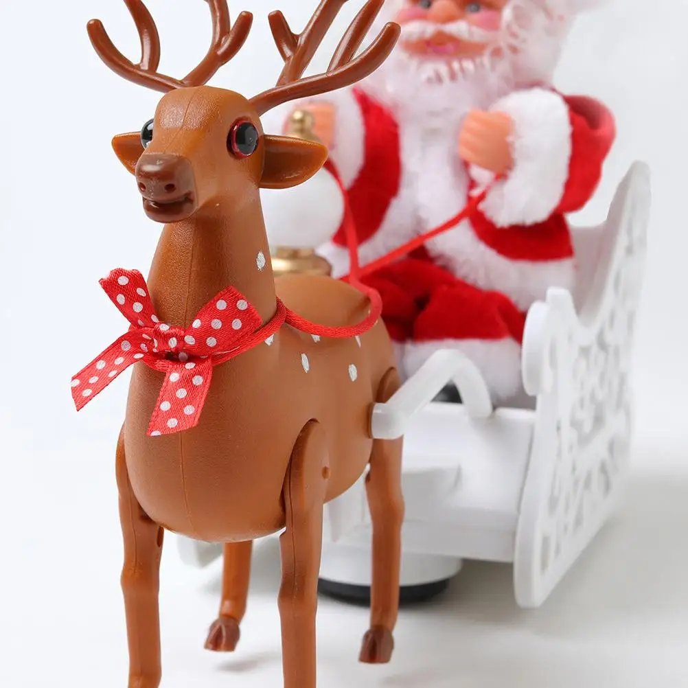 Electric Santa Claus Deer Cart Christmas Santa Claus in Sleigh Toy Christmas Decorations with Music Xmas Santa Figurine Ornament