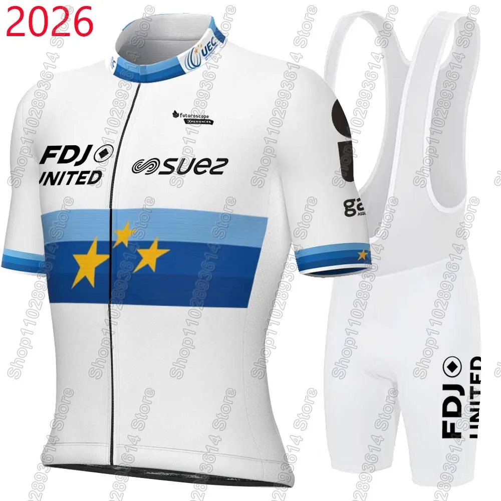 Комплект велоформы Europe FDJ United Suez 2026: летняя велосипедная одежда, футболка для шоссейного велосипеда, велосипедные шорты, костюм для MTB, Ropa Maillot