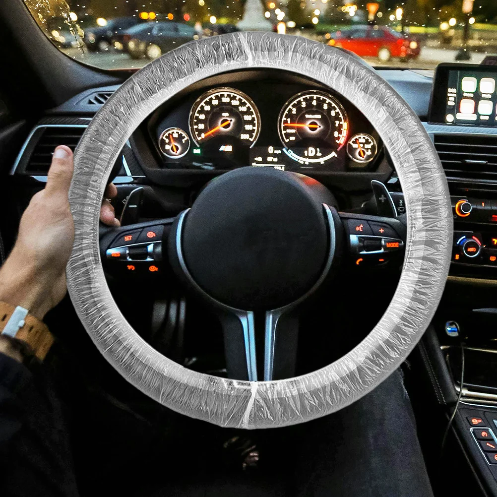 

250Pcs Disposable Steering Wheel Cover Elastic Plastic Protector Sleeve Car Auto White Practical Protective Cover