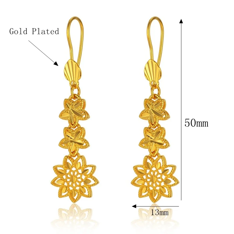 Long Flower Star Drop Earrings for Women Gold Plated Vintage Earrings Elegant Ear Accessories Party Jewelry Wholesale