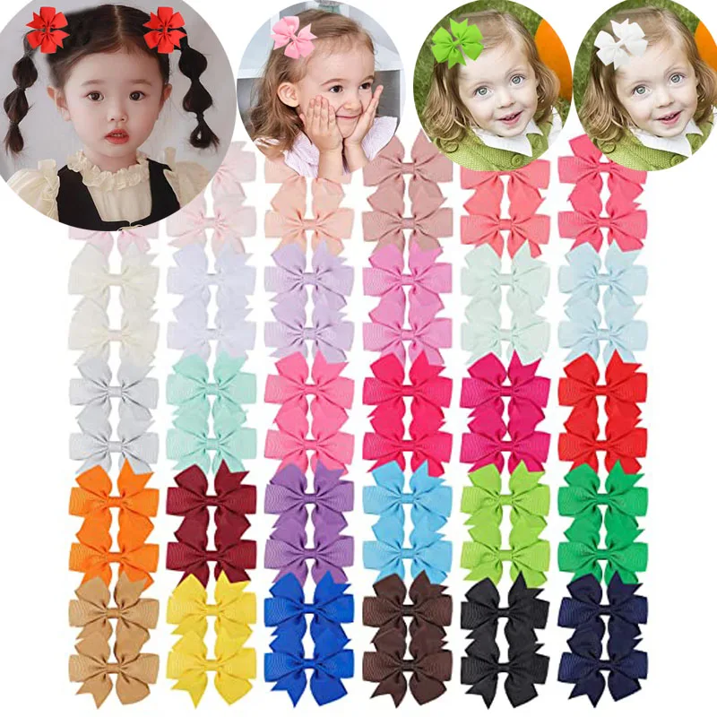 10/30/60Pcs 3 Inches Boutique Grosgrain Ribbon Pinwheel Hair Bows for Baby Girls, Toddler Bows Hair Clip Birthday Gifts