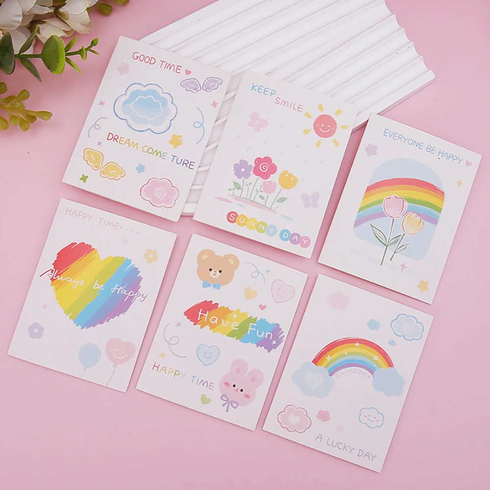 6 pcs Korean Rainbow Series Cartoon Cute Postcard Creative Card