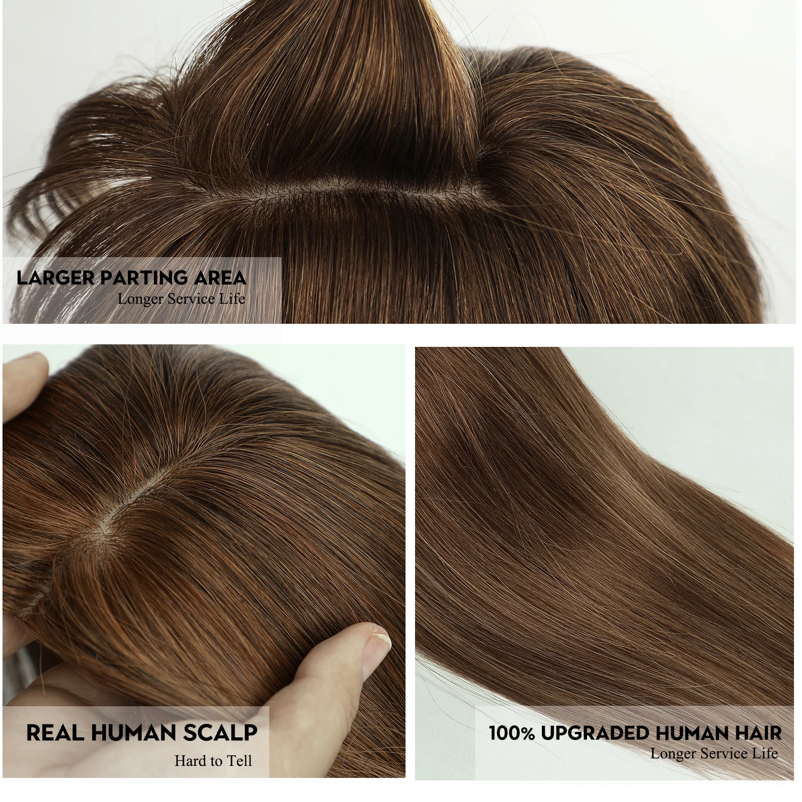 10/12/14in Dark Brown Human Hair Toppers with Bang 100% Remy Human Hair Piece for Women Thining Hair Silk Base Clip in Topper