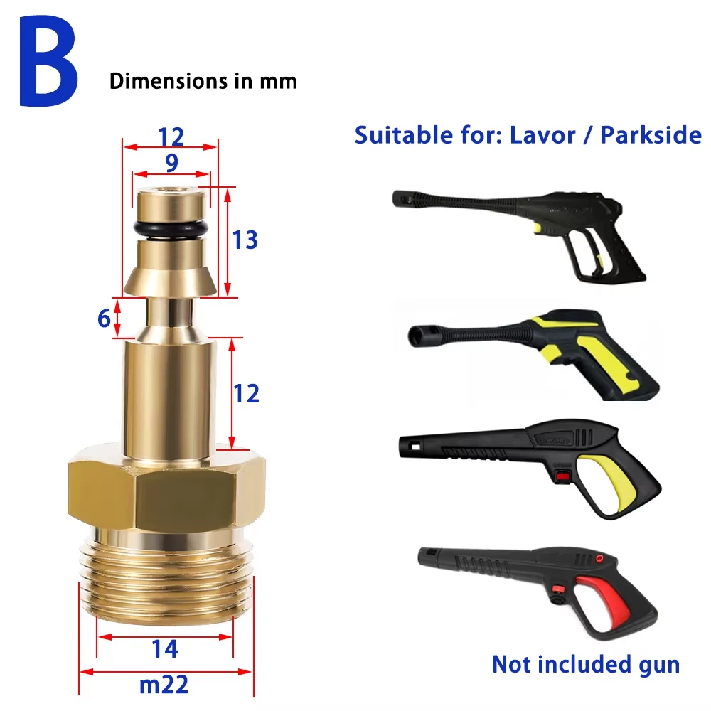 고압 자동차 와셔 호스 퀵 커넥터 컨버터, M22 스레드 싱크 컨버터, Karcher Lavor Parkside 압력 와셔용