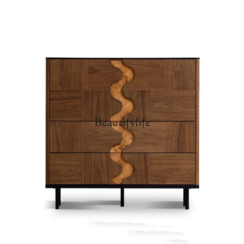 

Solid wood dining side cabinet, antique black walnut parquet flap cabinet, retro chest cabinet
