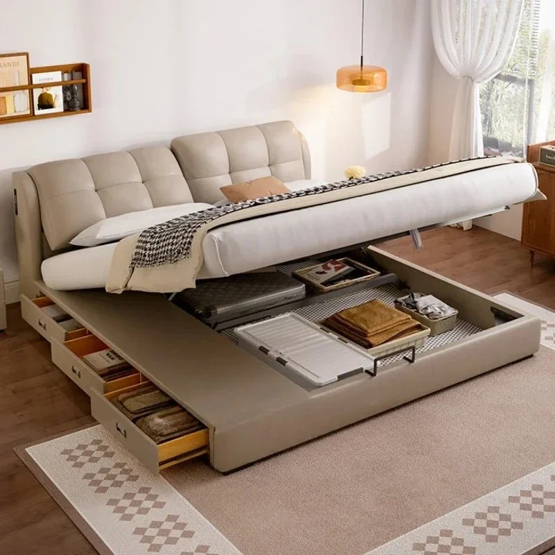 

Design Luxury Modern Double Bed Soft Electric Design Adults Loft Bed Queen Multifunctional European Waiting Unique Furniture