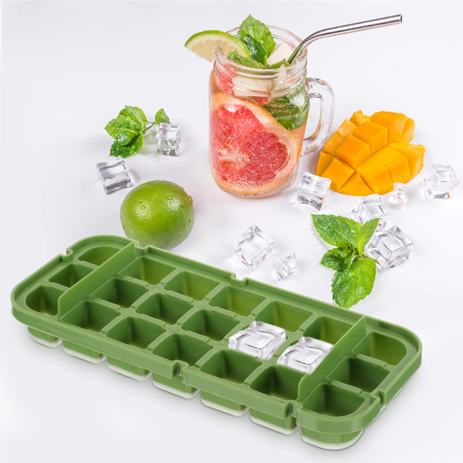 

Ice Cube Mold Silicone Tray Lid Storage Bin Quick Release Ice Maker Container For Drink Kitchen Tools
