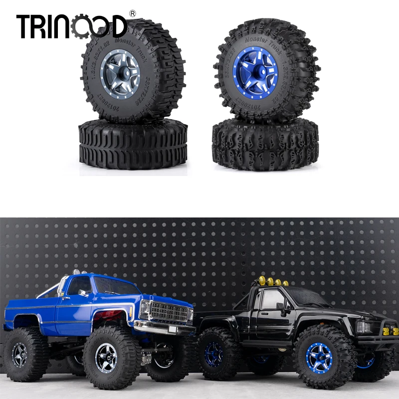 

TRINOOD 4PCS 1.3" 72mm Wheel tires With Beadlock Wheel for 1/18 RC Crawler Car TRX4-M Upgrade Parts