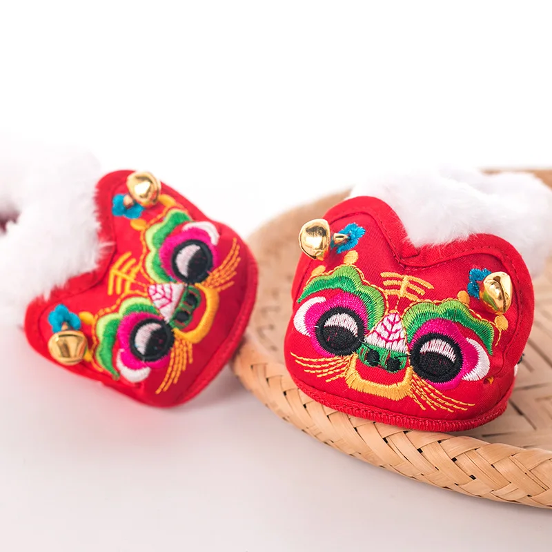 0-2y Baby First Walkers Autumn Winter Kids Tiger Head Shoes Newborn Chinese Style Embroidered Soft Bottom Warm Footwear