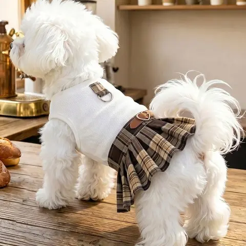 British Cute Plaid Pleated Pet Skirt Autumn and Winter New Pet Clothing College Style Dog Clothing Pet Dress