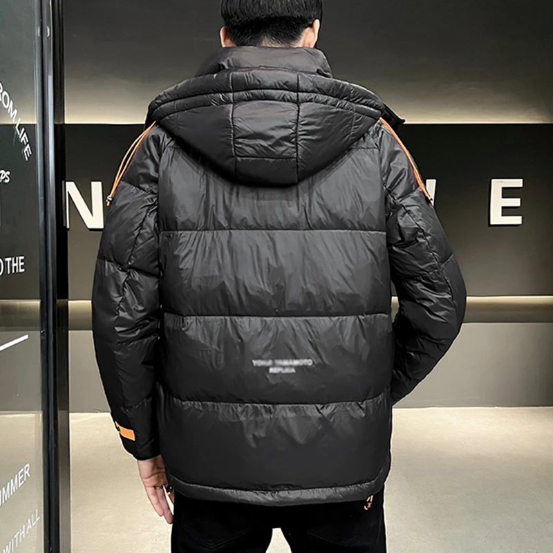 Jaqueta de pato com capuz quente masculina, casaco de cor sólida, Parkas grossas à prova de vento, streetwear, esporte ao ar livre, moda, inverno