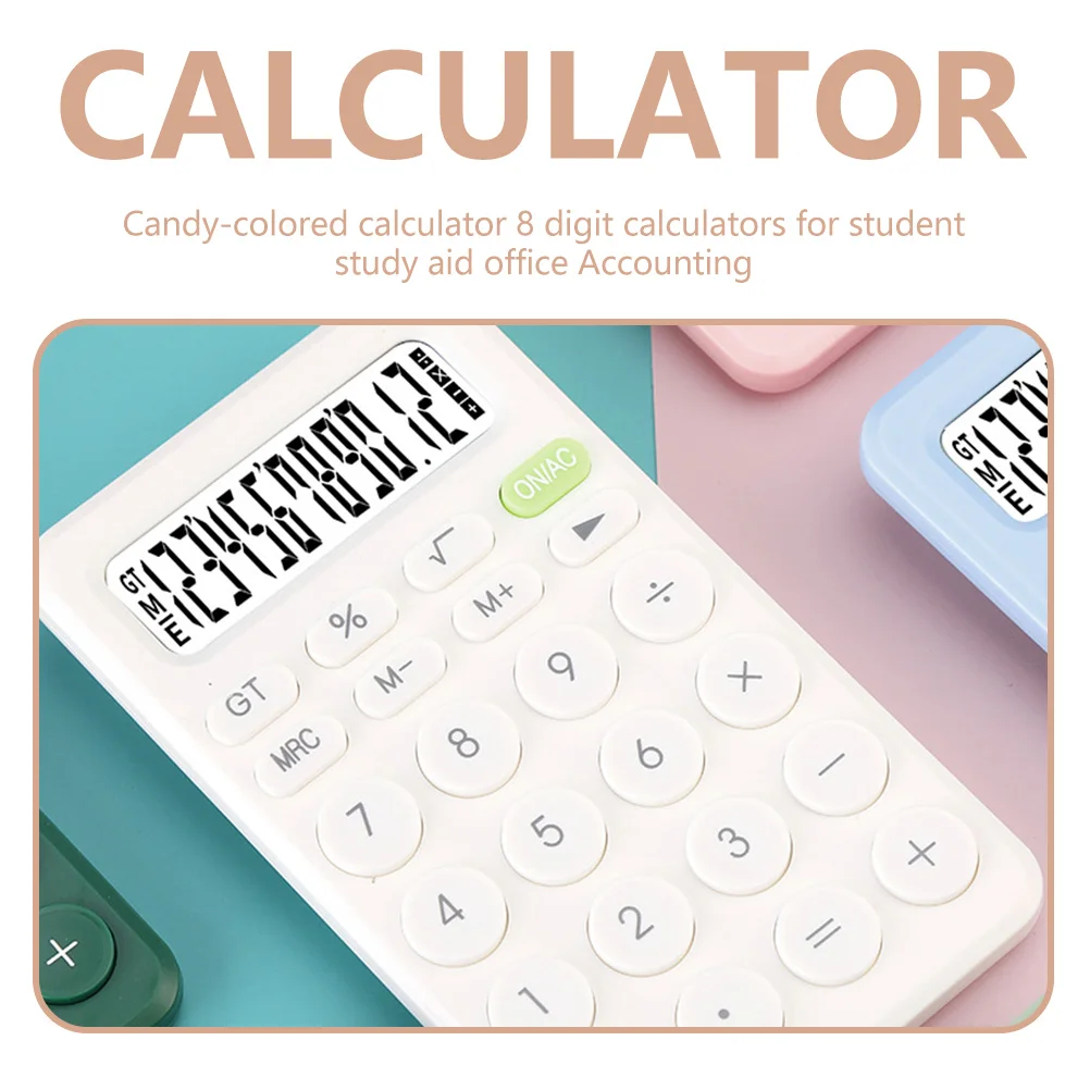 

8-Digit Calculator Compact Lightweight Non-Slip Base Round Comfortable Button Easy Operation for School Home Office Use Kids