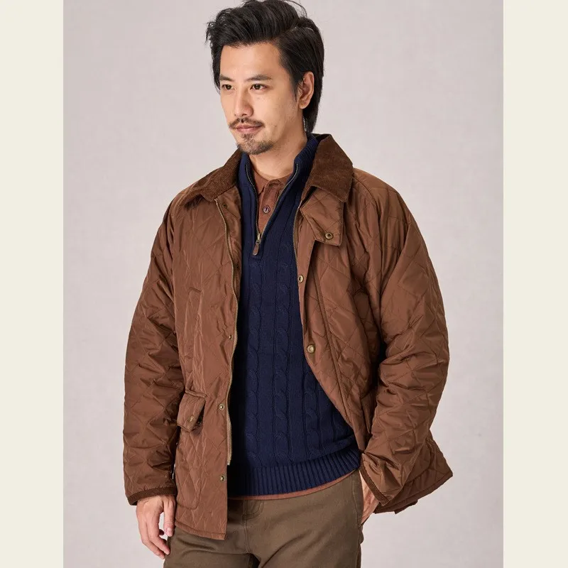 Classic cotton-padded for men rainproof lightweight diamond-patterned quilted thick coat