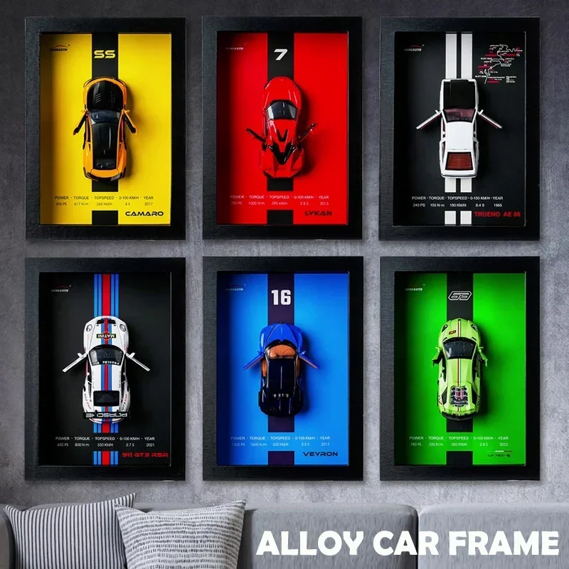 Simulation 1/32 Scale Car Model Photo Frame With Metal Sports Car 3D Racing Car Hanging Painting Collection Kids Gift Home Decor