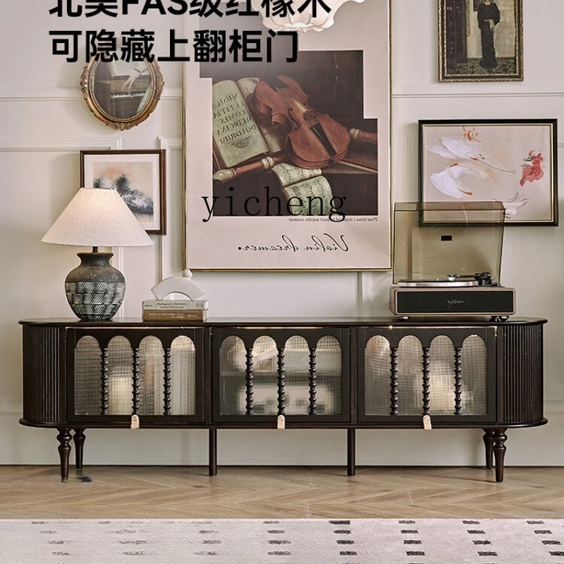 

ZK French Retro Solid Wood TV Cabinet Black High-End Storage Cabinet Integrated Living Room American Retro