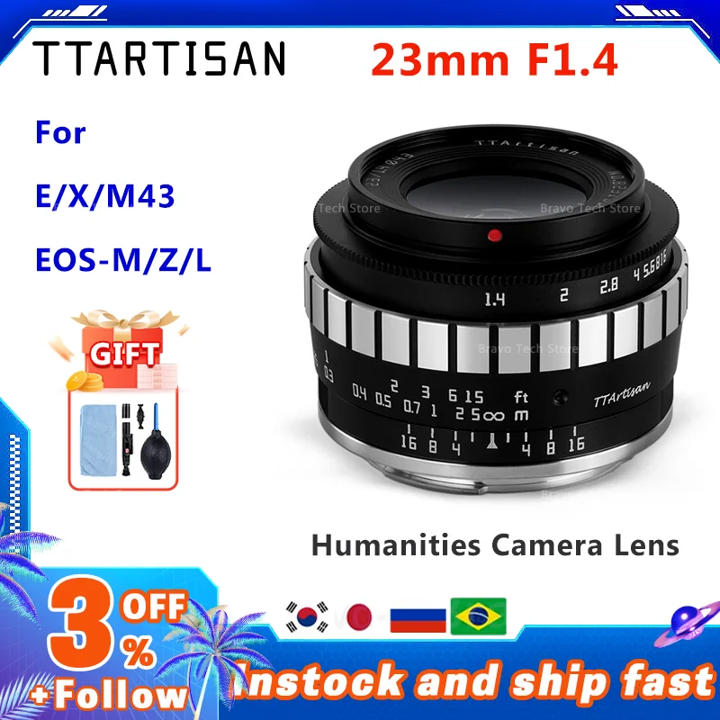 TTArtisan 23mm F1.4 APS-C Large Aperture Manual Lens for Sony E Nikon Z Fuji X Canon EOS M M4/3 Leica L Mount Canon RF R6 XT10