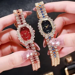 Womens Armband Horloges Nieuwe Mode Dames Vierkant Horloge Vol Diamant Quartz Clcok Legering Casual Sterrenhemel Polshorloge