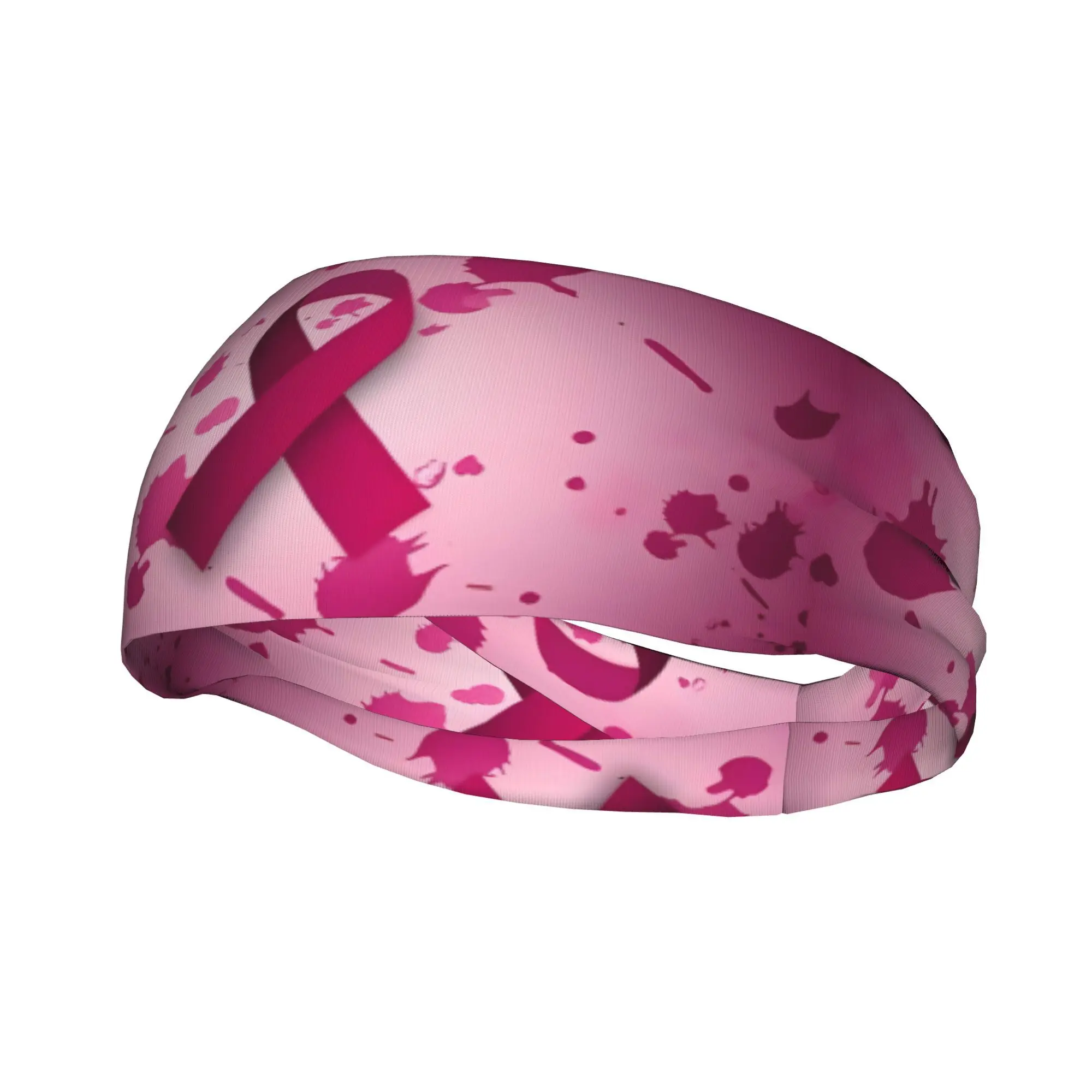 2D Print Design Pink Water Color Splash Paint with The Cancer Ribbon Symbol Pattern Print Headband Outdoor Activities