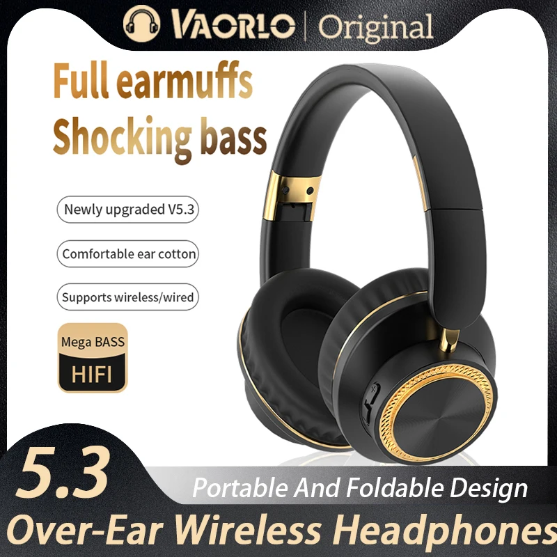 

VAORLO Wireless Headphones Bluetooth 5.3 Headset Foldable Earphones HiFi 9D Bass Stereo Earphone Sport Headset With Microphone