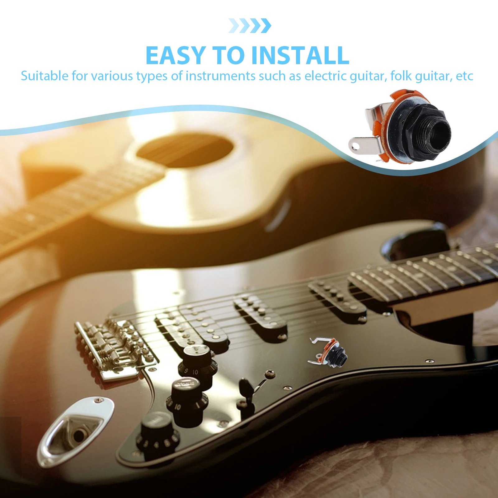 

10 PCS Black Jack Yellow Film Guitar Plug Socket Output Plate Electric Parts and Accessories Endpin