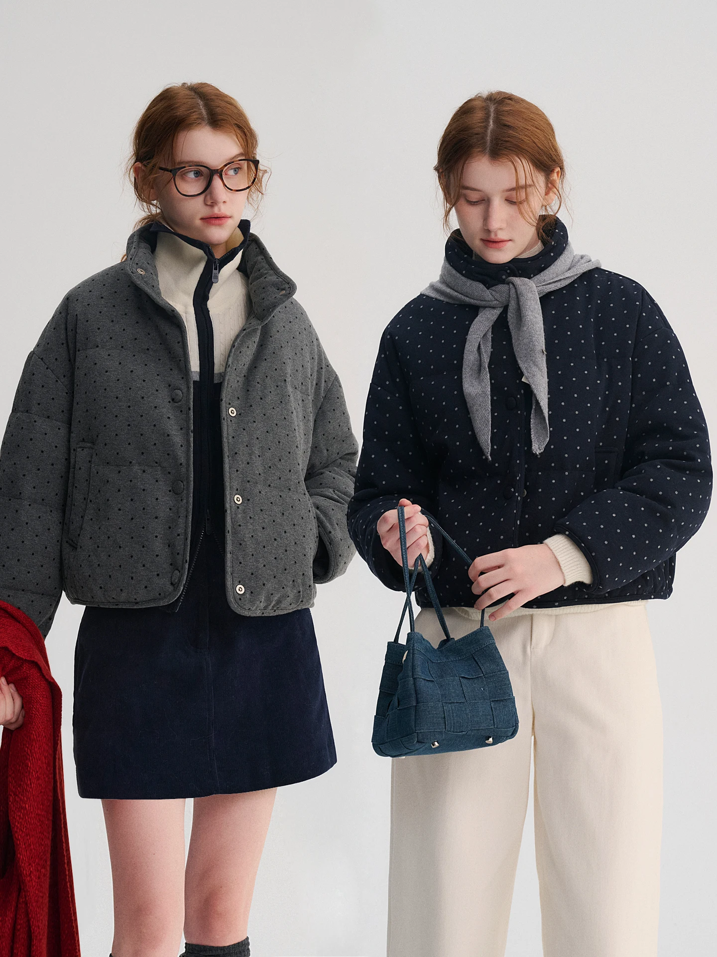 

Warm Plaid ort Women's down Jaet 90 White Du down Copenhagen Academy Sle Coat with Polka Dot Pattern by Digbu