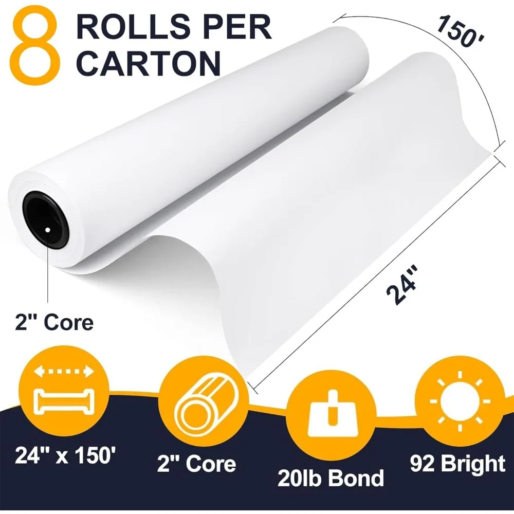 24인치 x 150피트 와이드 포맷 CAD 본드 플로터 용지, 8롤, 20lb, 와이드 포맷 기계용 CAD 인쇄용