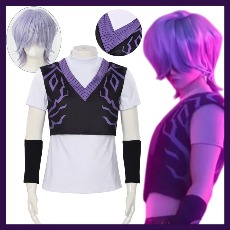 Demon Mystery Saja Boyd Корея Idol Man Аниме Косплей Черный Жилет Белая Рубашка Рукава Парик Опора Одежда Хэллоуин Карнавальный Наряд