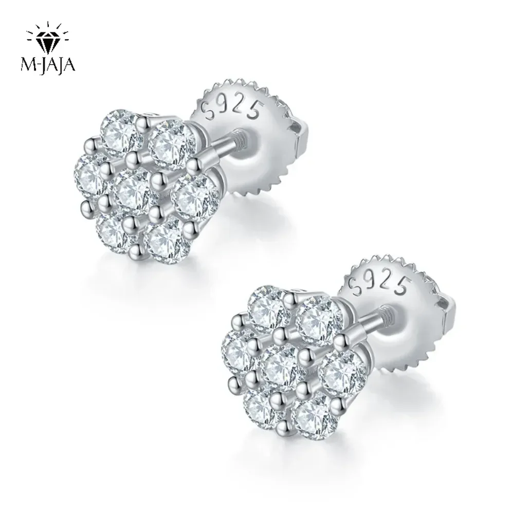 

M-JAJA Full Moissanite Stud Earrings Lab Diamond 925 Sterling Silver Screw Studs Earring for Men Women Hip Hop Jewelry Gift