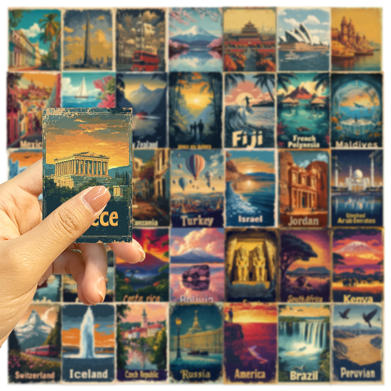 50 個ヴィンテージトラベルポスター 1950 年代ステッカーカラフルな装飾デスクノートブックとガラス封筒ノートブックアクセサリーステッカー