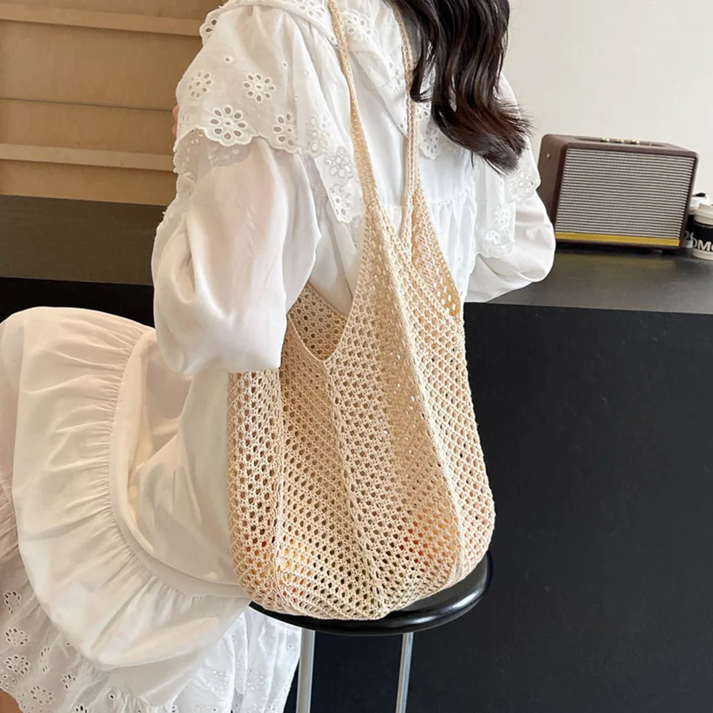 المرأة الحياكة حقيبة كتف بلون حقيبة حمل على الشاطئ حقيبة سعة كبيرة محبوك حقيبة يد السيدات حقيبة يد يومية #2