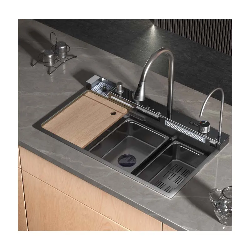 

Smart LEDdigital Displaystainless Steel Kitchen Sink Singlebowl Multifunctional Waterfall Nanosurfacekitchen Sinkwith Dishwasher